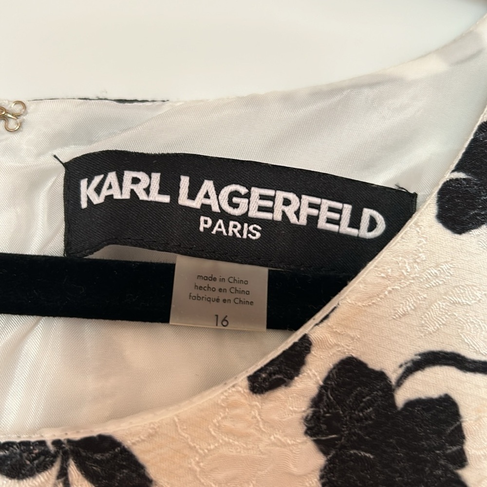 EUC Karl Lagerfeld Black and White Sleeveless Floral Dress - Picture 3 of 4